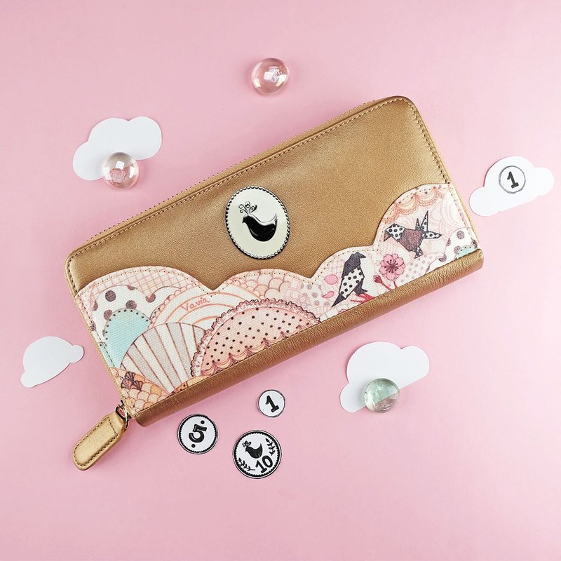 "Sakura Doily"Cloudy Curve Zip Around Long Wallet / Cow Leather 錢包- 皮革-財布 - 皮夹/钱包 - 真皮 金色