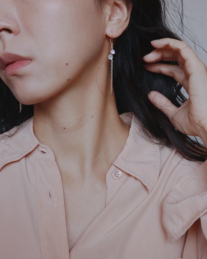 14KGF 黄水晶/紫水晶/托帕石 天然石耳环 Star in Start II 交织 - 耳环/耳夹 - 宝石 多色