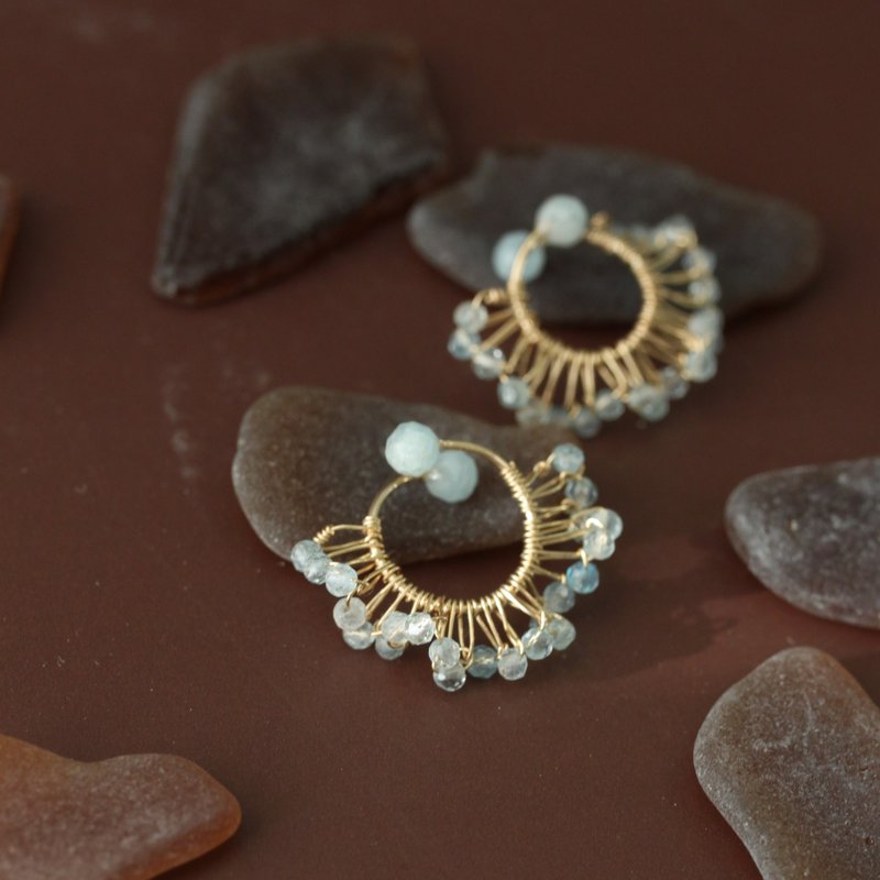 【礼物】 烟の花-星雨 愉悦欢庆时刻14KGF海蓝宝耳环 - 耳环/耳夹 - 宝石 蓝色