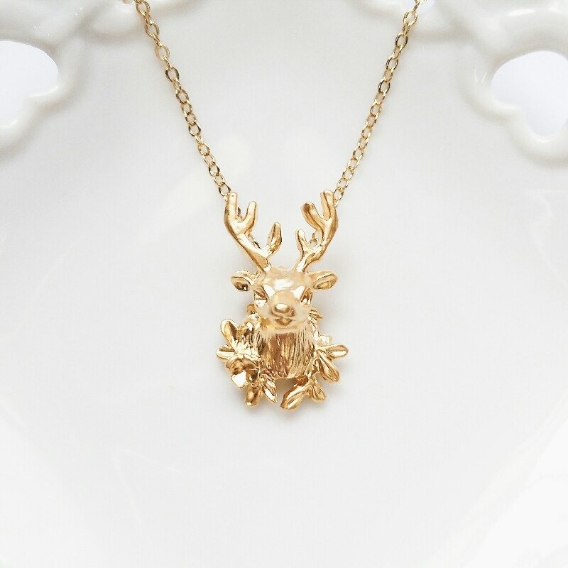 项链 花鹿头 童话风 - 项链 - 其他材质 金色