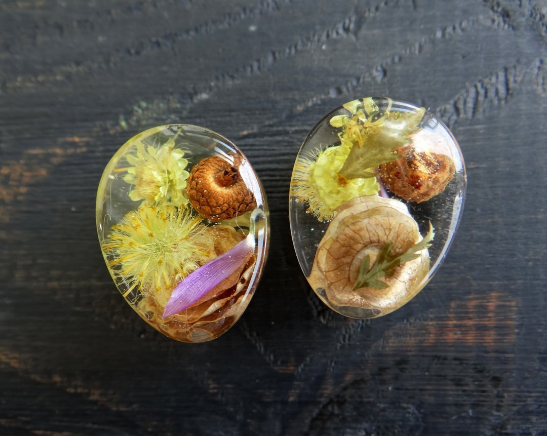 Forest plugs earrings 0g 11mm ear gauges Teardrop jewelry Terrarium - 耳环/耳夹 - 植物．花 多色