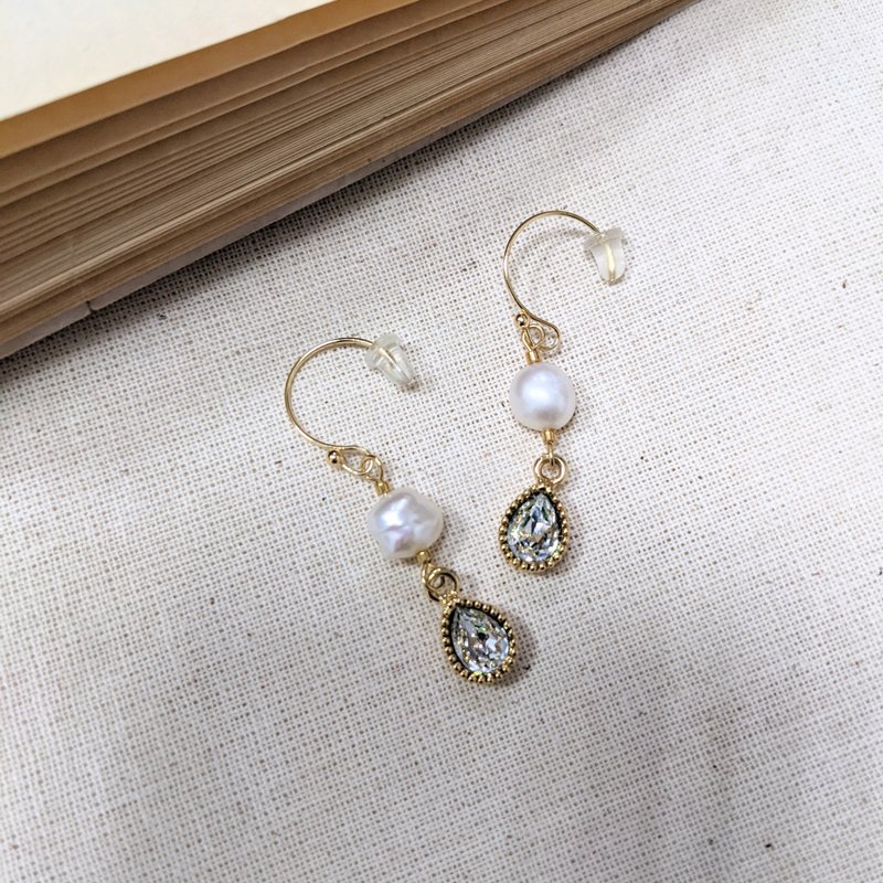 串珠 编织 淡水珍珠水晶耳环 白 - 耳环/耳夹 - 其他材质 白色