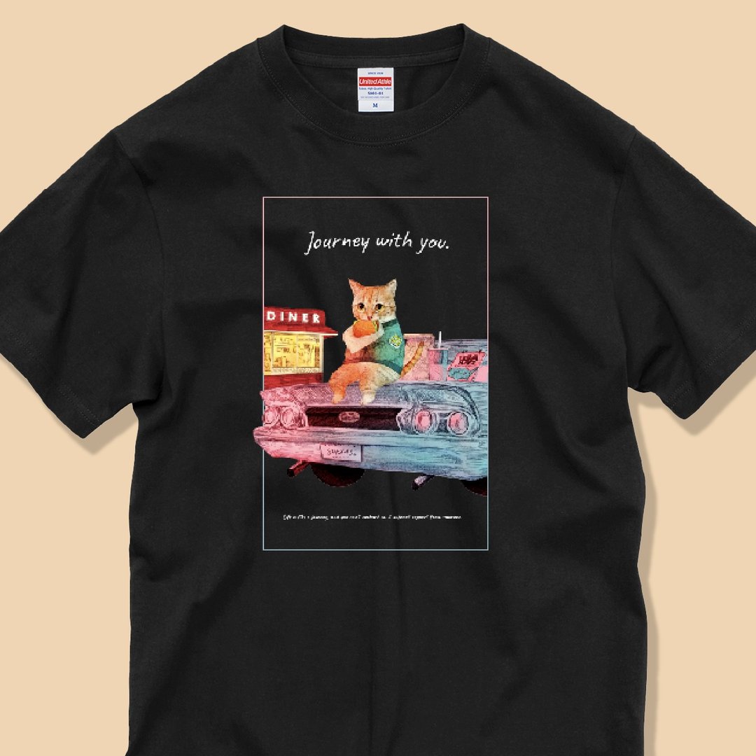 Journey with you 随你夜间兜风的猫咪 / Classic Cotton T-Shirt - 女装 T 恤 - 棉 白色