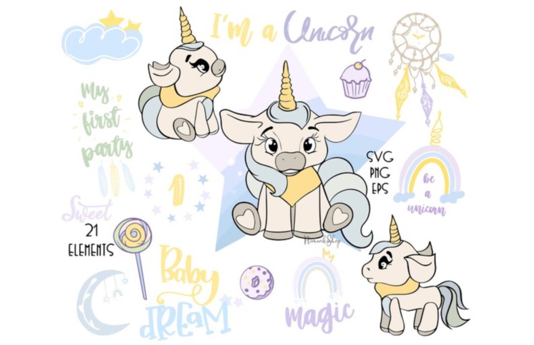Digital clipart Unicorn baby boy, rainbow png, cute horse unicorn birthday party - 插画/绘画/写字 - 其他材质 多色
