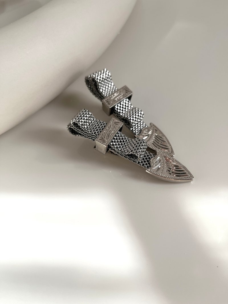 metal ribbon clip 发饰 发圈 缎带 丝绒 发夹 - 发饰 - 其他金属 银色