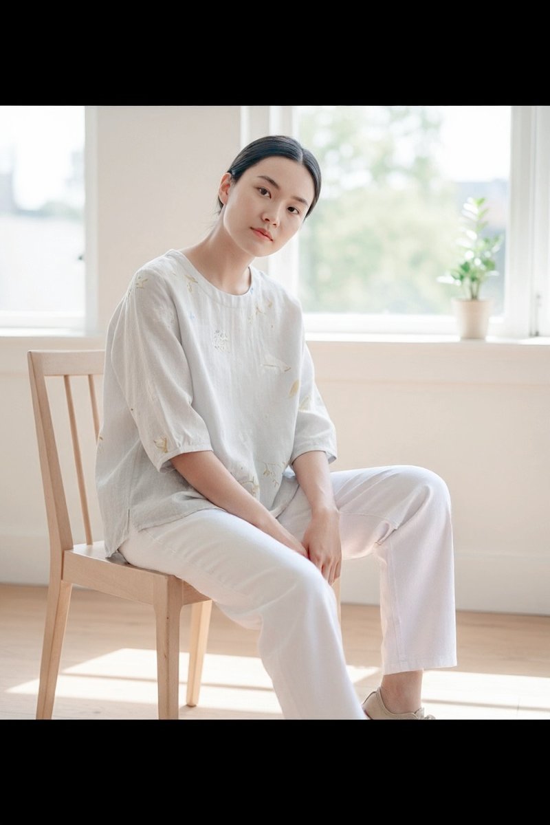 【月亮手作り】月影花语  浅灰烫银衣衫  双层棉纱  温柔雅致 - 女装上衣 - 棉．麻 