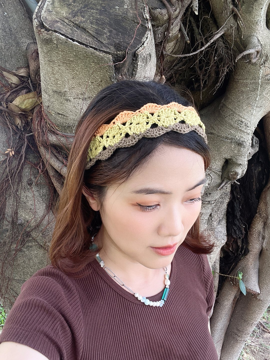 波浪编织发带 芥黄橘 - 发带/发箍 - 棉 黄色