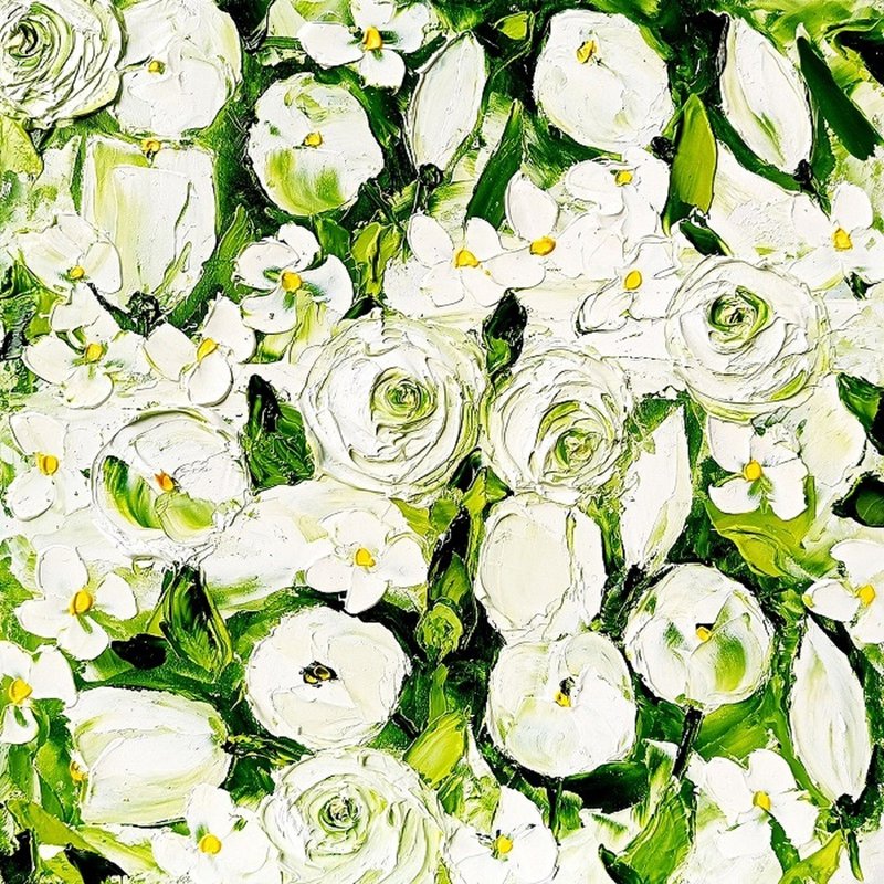 郁金香绘画花卉原创艺术花绣球花瓶中 10 x 10 - 墙贴/壁贴 - 其他材质 白色