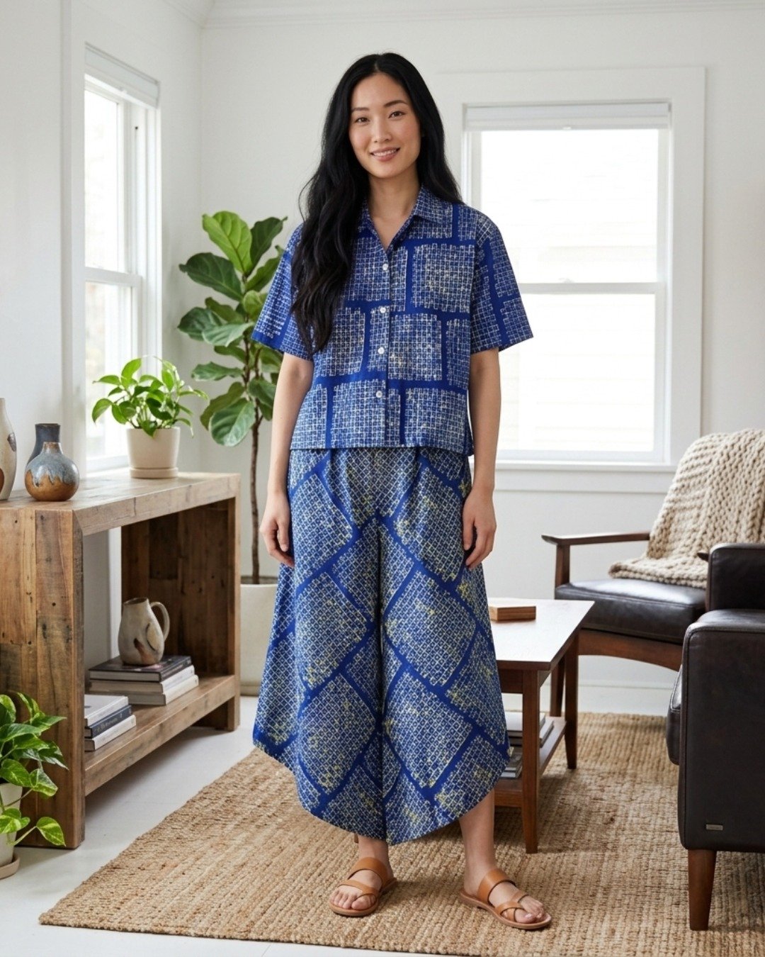 Top and Long Pants Cotton Hand Paint Free Size (Set) - 女装上衣 - 棉 