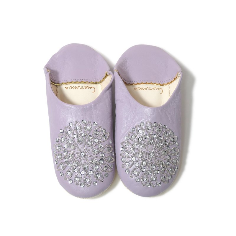 purple / silver / moroccan Leather babouche Slippers / High quality odourless - 室内拖鞋 - 真皮 紫色