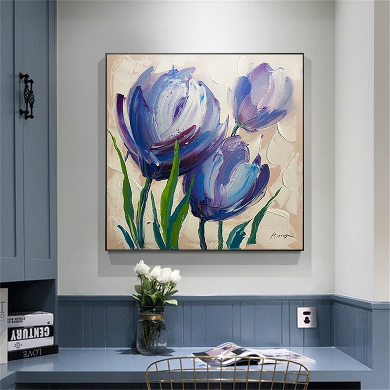 郁金香 手绘肌理抽象装饰画餐厅客厅挂画现代田园风景画花卉画 - 海报/装饰画/版画 - 亚麻 