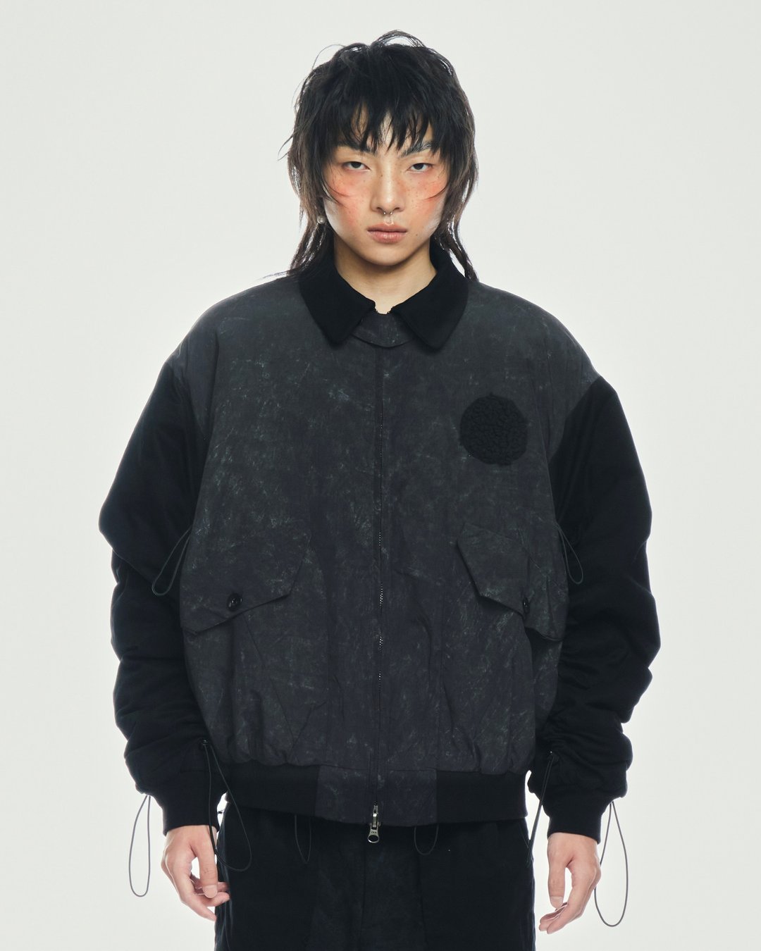 Washed Flight Jacket - 男装外套 - 棉 黑色
