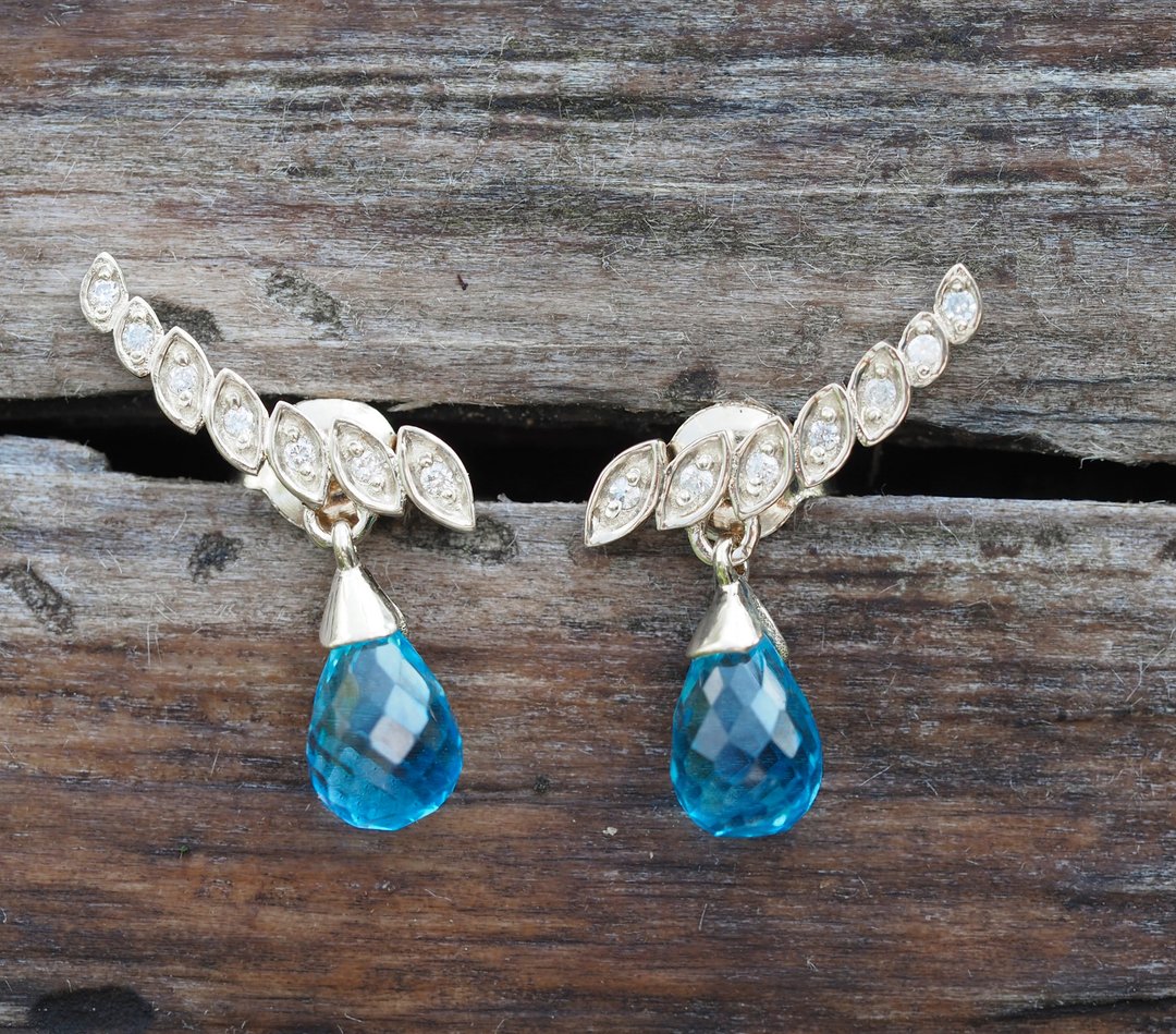 14k  gold earrings with topazes briolettes and diamonds. - 耳环/耳夹 - 贵金属 橘色