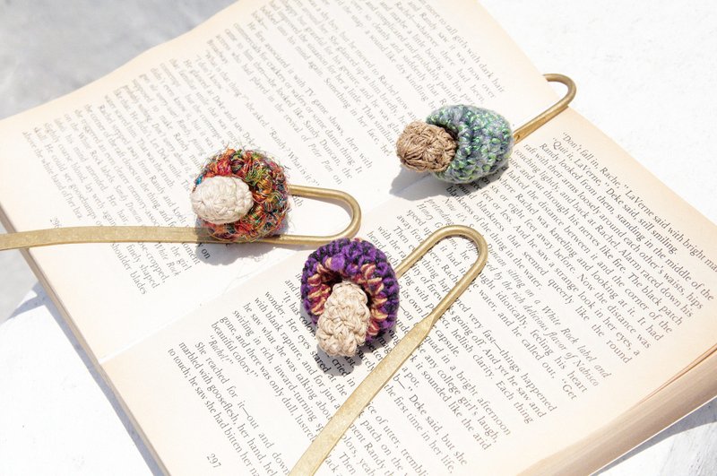手工编织棉麻书签/设计书签/古铜书签/BOHO文房具-棉麻线香菇书签 - 书签 - 棉．麻 多色