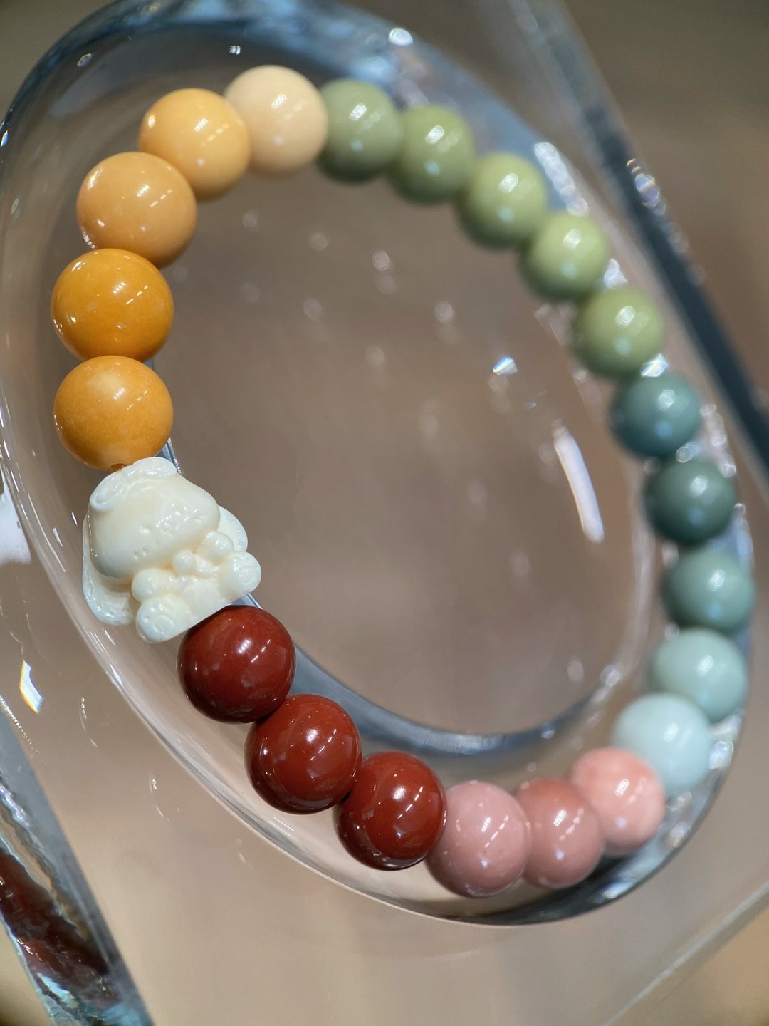 天然阿拉善玛瑙+布偶小兔子猛犸象牙 渐变糖果 手串手链 - 手链/手环 - 半宝石 