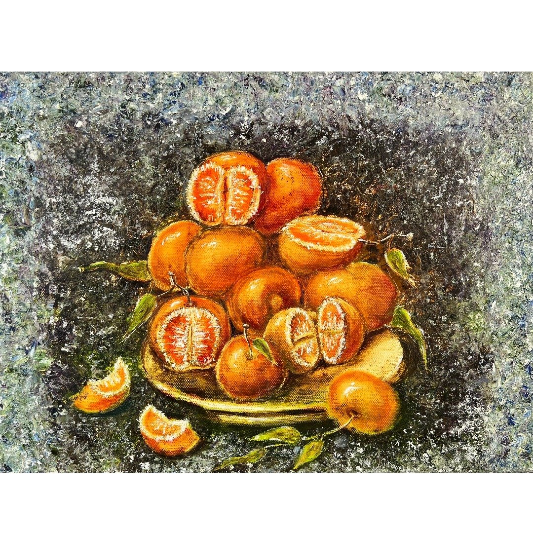 橘子绘画水果原创艺术品 30x40 厘米，作者：Oksana Stepanova - 海报/装饰画/版画 - 棉 多色