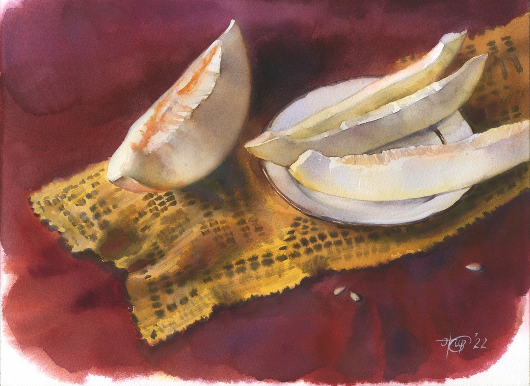 Melon hand painted watercolor, handmade paintings, wall art, home wall decor - 墙贴/壁贴 - 纸 多色