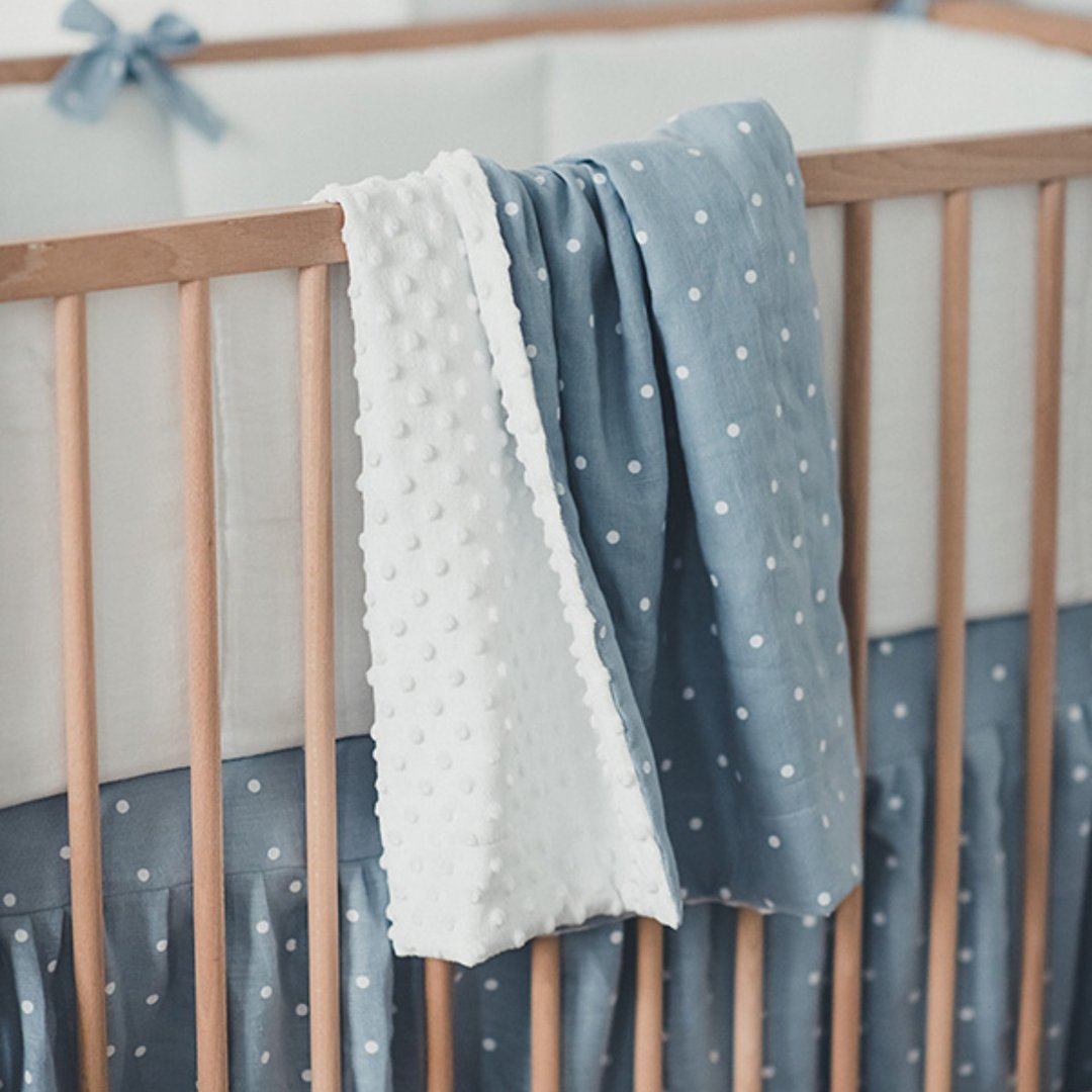 Linen (flax) BLUE baby quilt – organic blanket – white and blue bedspread - 婴儿床上用品 - 亚麻 蓝色