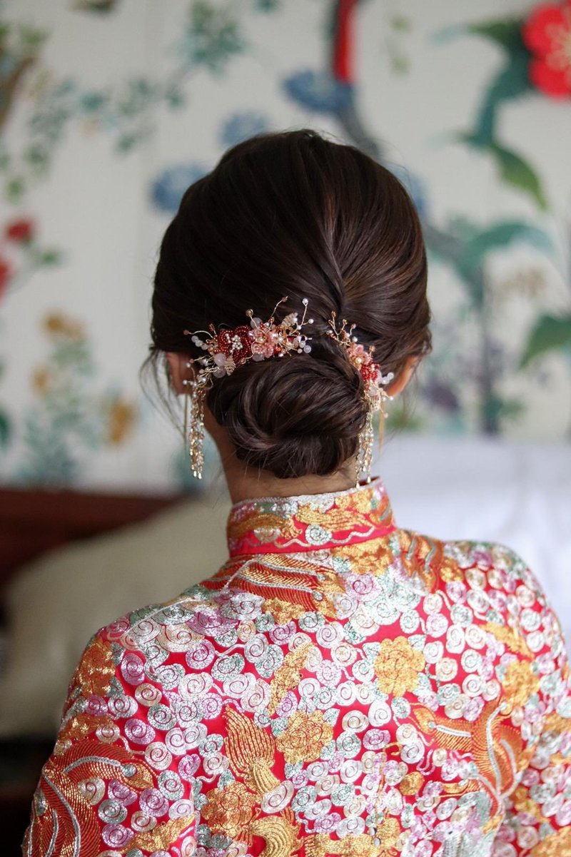 Bridal Headpiece华丽新娘中式头饰-日本米珠花型款(1套2件) - 发饰 - 水晶 红色