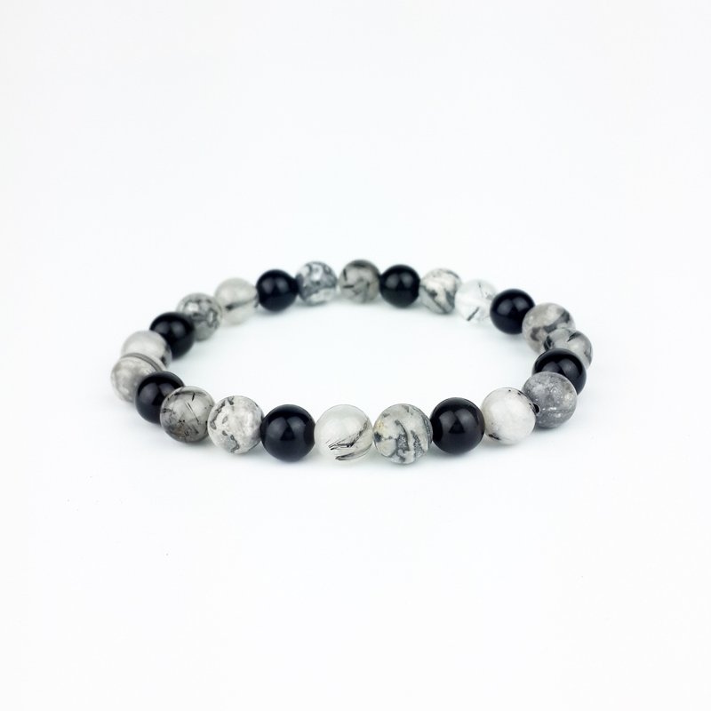 | 云雾系列 | 月牙 彩虹眼黑曜石 黑发晶 毕加索石 (手环x手链) - 手链/手环 - 宝石 黑色