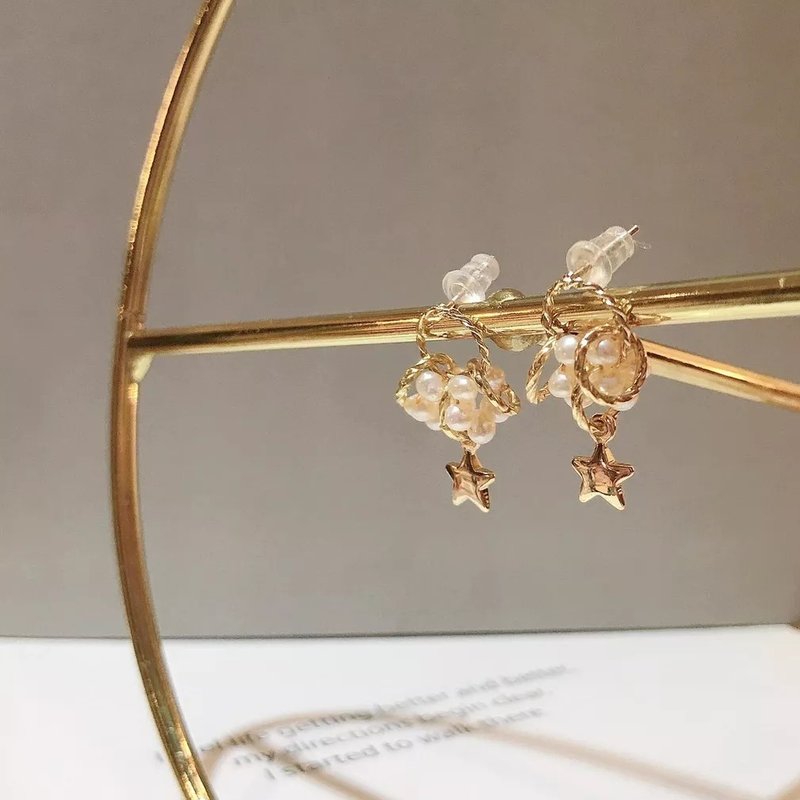 1KM永恒环星•简约淡水珍珠耳环 - 耳环/耳夹 - 珍珠 