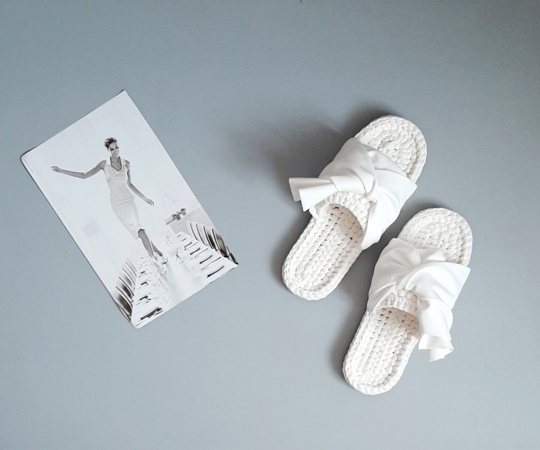 White bride slippers Wedding Ivory shoes for bride Flat - 女款休闲鞋 - 棉 白色