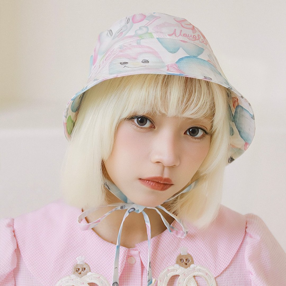 牛稠岛 牛稠齿科 小动物印花图案粉嫩少女牧羊帽 大檐防晒渔夫帽 - 帽子 - 聚酯纤维 多色