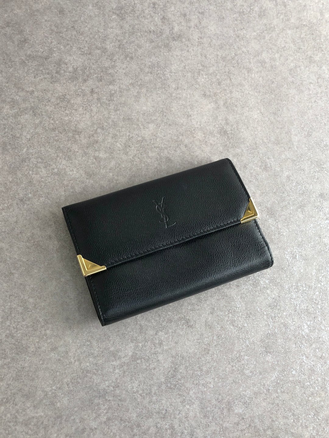 【日本直送 名牌中古包】Yves Saint Laurent 伊夫圣罗兰 钱包 黑色 YSL 皮革 三折式长夹 vintage bu5x3z - 皮夹/钱包 - 真皮 黑色