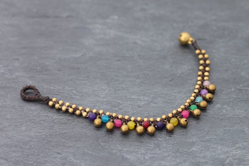  糖果石黄铜编织手链迷你贝尔吊坠吊坠精灵可爱 - 手链/手环 - 棉．麻 多色