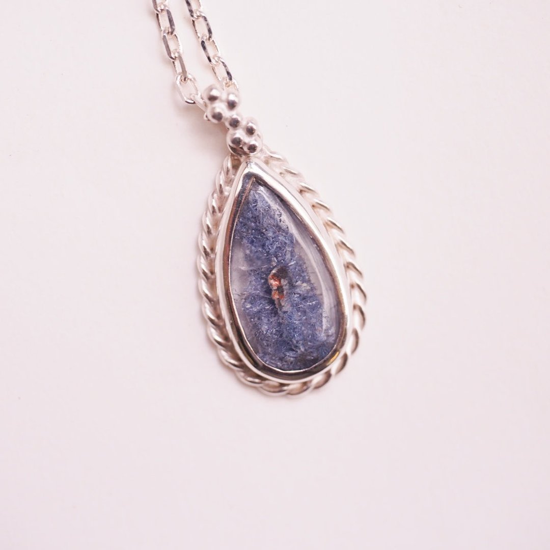 蓝线石 手工纯银项链 Dumortierite handmade sterling silver - 项链 - 水晶 蓝色