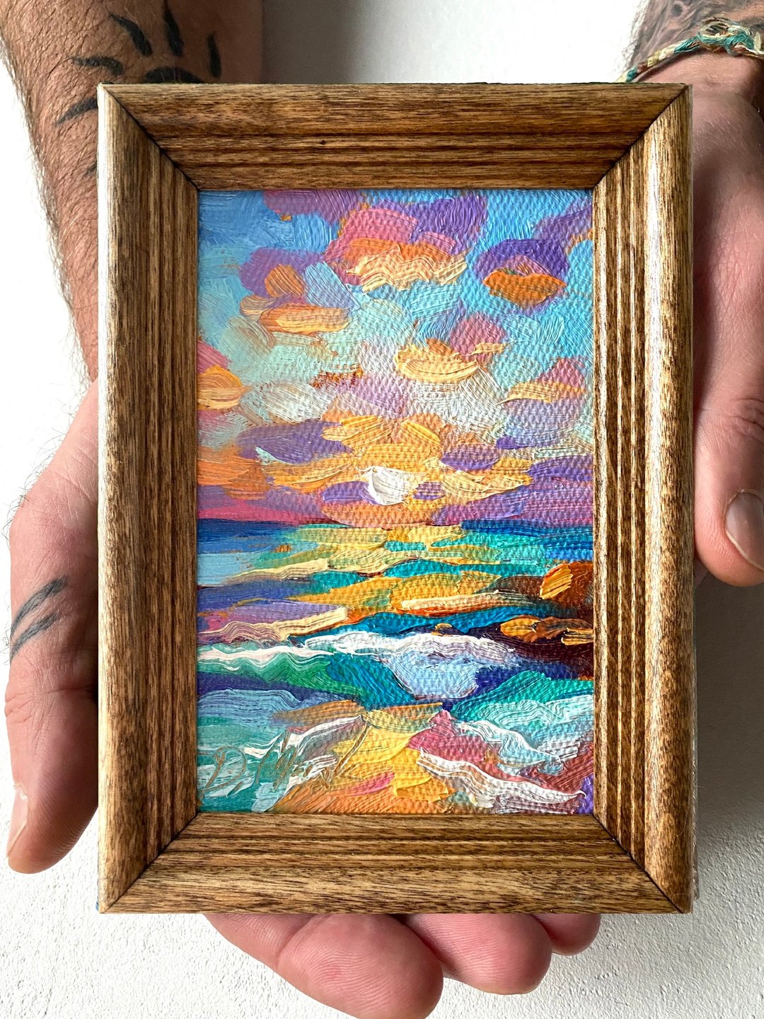 海景油画原创海景画厚涂小幅艺术品海洋海岸壁画 - 墙贴/壁贴 - 木头 