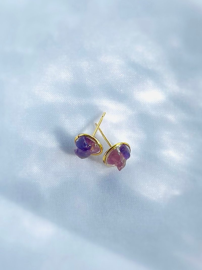 天然石/紫水晶卵石耳针/能量石/单耳针/18K/单石/简约/防过敏/紫水晶/夹式/诞生石/石 - 耳环/耳夹 - 半宝石 紫色