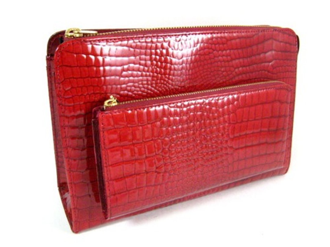 Enamel Clutchbag with Wallet Wine - 手提包/手提袋 - 真皮 红色