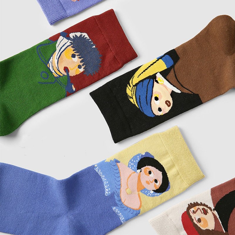 油画风女袜 复古艺术名画人物印花中筒袜5双礼盒袜子 - 袜子 - 棉．麻 