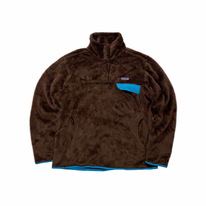 Patagonia Brown Fleece Pullover 深棕色拼接口袋套头上衣 - 女装上衣 - 聚酯纤维 咖啡色
