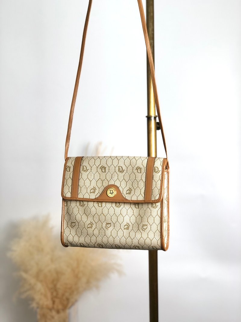 【日本直送，品牌二手包】Christian Dior Honeycomb 单肩包，米色 PVC/皮革 ygh7tx - 侧背包/斜挎包 - 防水材质 咖啡色