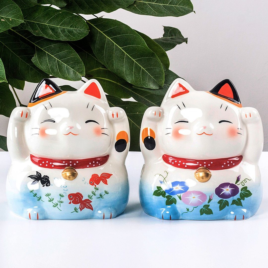 日本药师窑招财猫可爱猫咪金鱼陶瓷蚊香炉蚊遣器装饰摆件礼物 - 摆饰 - 瓷 