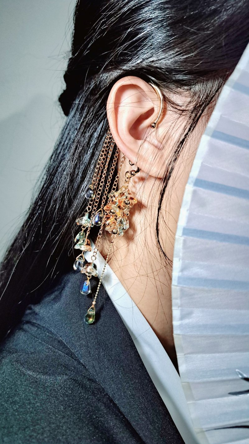 原创花语系列耳挂耳环 铃兰絮语•天光_破晓 - 耳环/耳夹 - 其他金属 橘色