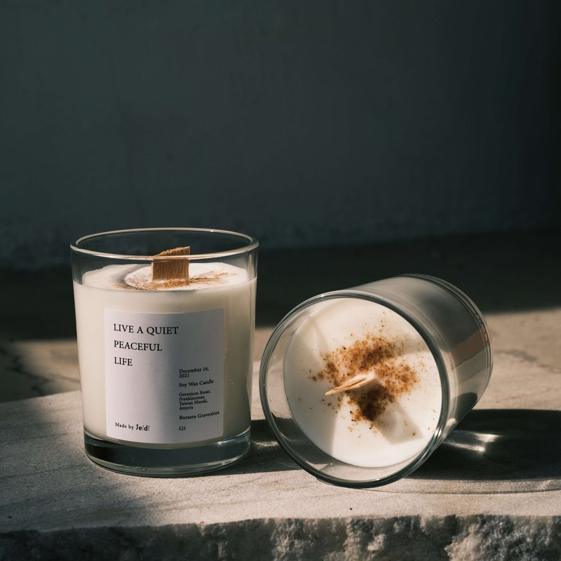 G5 寻求平静/玫瑰木质调 厌世香氛木片蜡烛 温暖木质香 - 蜡烛/烛台 - 蜡 白色