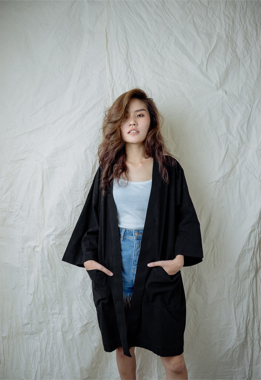 Black Kimono Jacket - 女装休闲/机能外套 - 棉 黑色