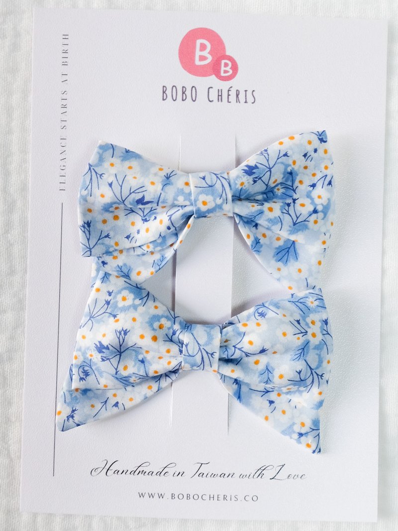 英国LIBERTY FABRICS蝴蝶结手工儿童发夹(1组2入) -Mitsi Valeria - 婴儿帽/发带 - 棉．麻 蓝色