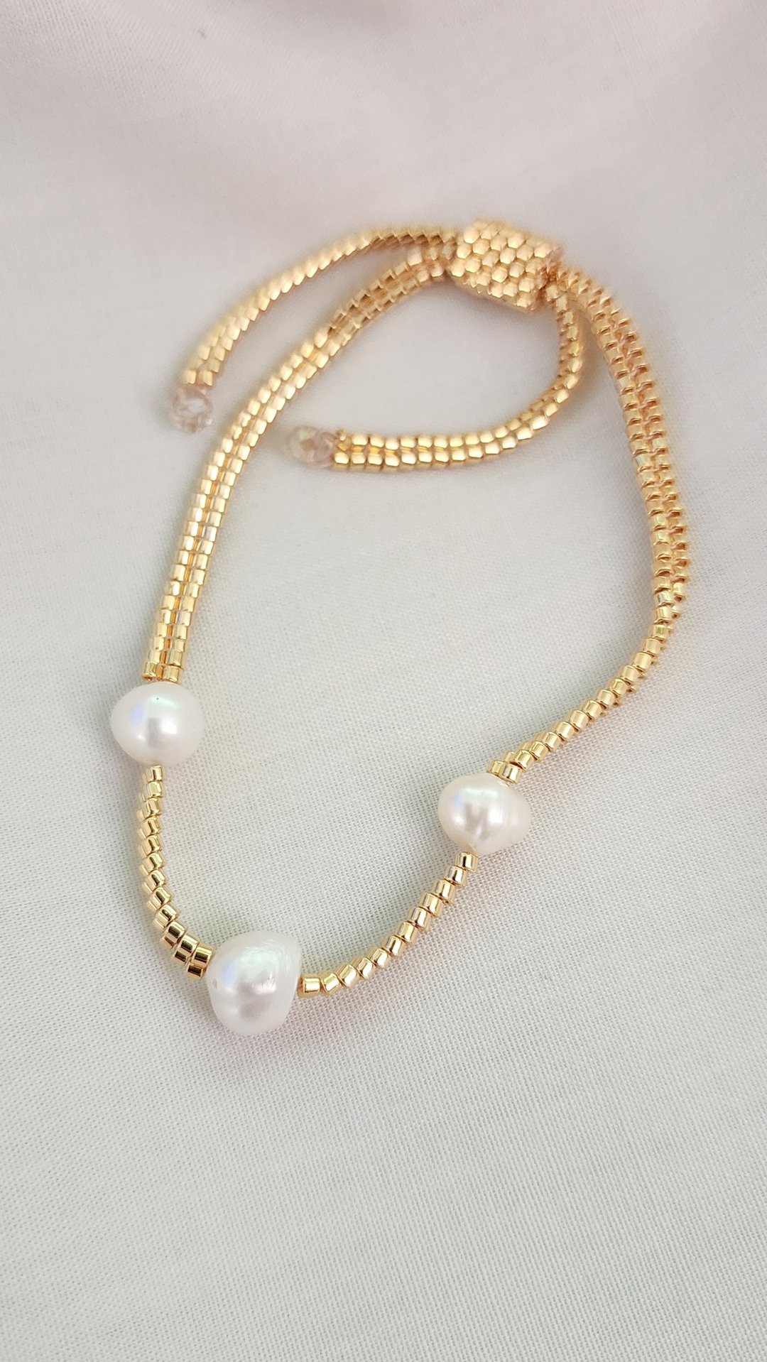 Ruban de Perle | JeannieRichard 的金珍珠可调节手链 - 手链/手环 - 玻璃 金色