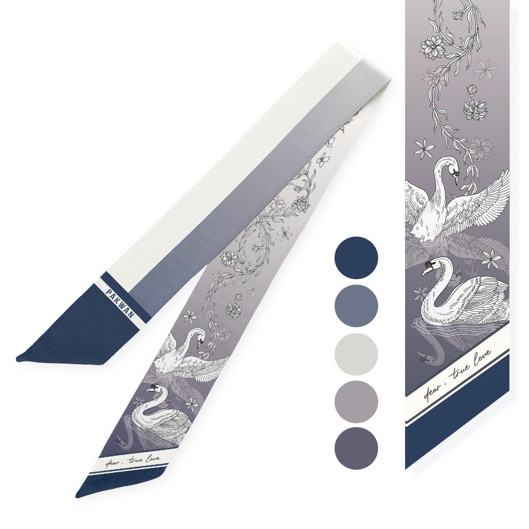 围巾 PAKWAN Swan Love twilly SIC T006 - 丝巾 - 聚酯纤维 灰色