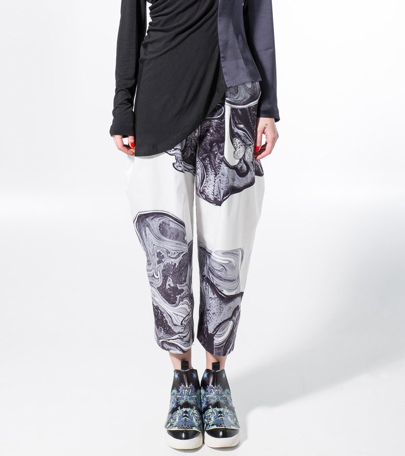 黑白熔岩高腰裤 - 女装长裤 - 其他材质 黑色