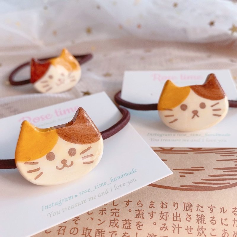 手绘 猫咪 笑脸 橘猫 发圈 - 发饰 - 粘土 金色