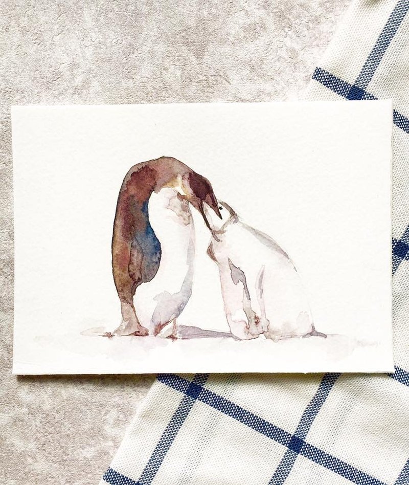 企鹅 水彩 手绘 明信片 卡片 - 卡片/明信片 - 纸 白色