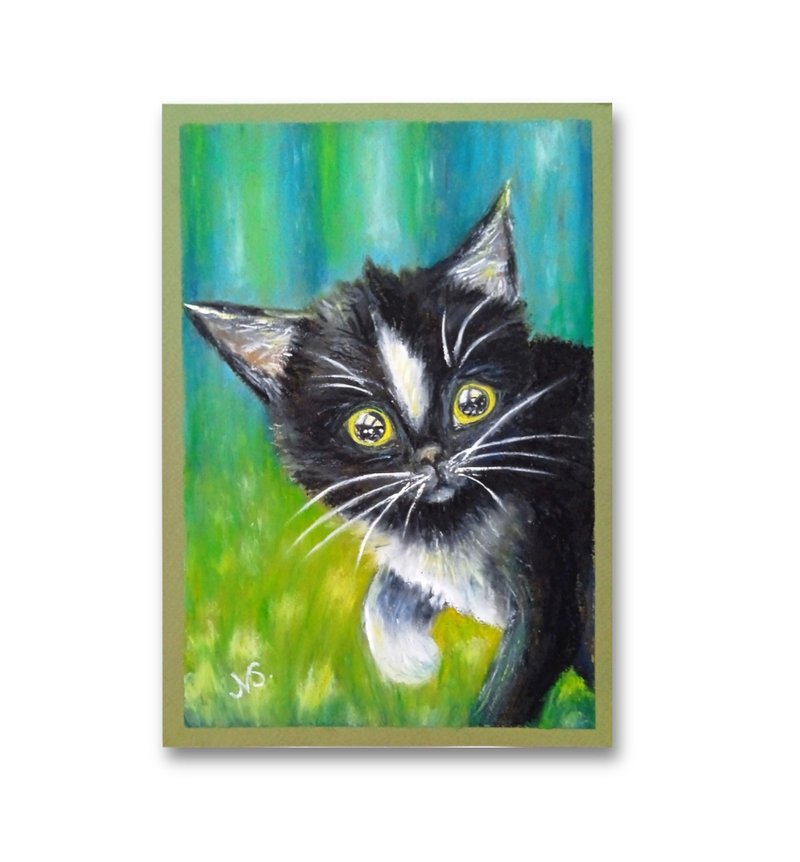 黑猫画原创小猫油画棒艺术品手工墙艺术 - 墙贴/壁贴 - 纸 多色