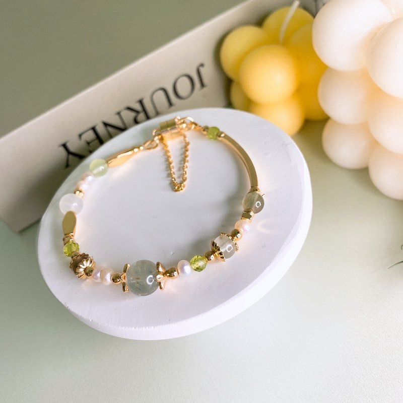 茉莉 绿柱石 绿发晶 天然珍珠 葡萄石 橄榄石 磁吸扣水晶手链手环 - 手链/手环 - 水晶 绿色