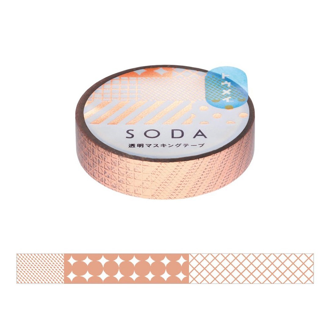 【HITOTOKI 】SODA 透明PET卷状胶带 粉金箔押款 10MM 烫金3 - 纸胶带 - 其他材质 多色
