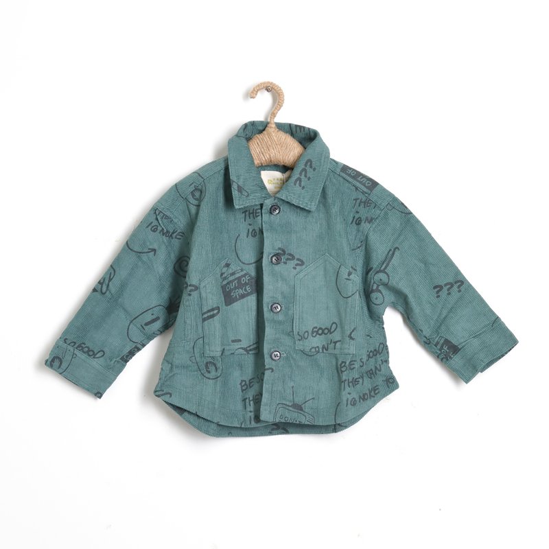 BIR童装 | 印花条绒外套 (绿/卡其) - 童装外套 - 棉．麻 多色